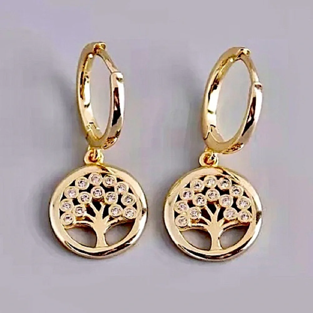 Clearance! New gold tree of life Simulated diamond huggie earrings